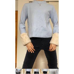 Zara blue sweater with faux fur white cuffs